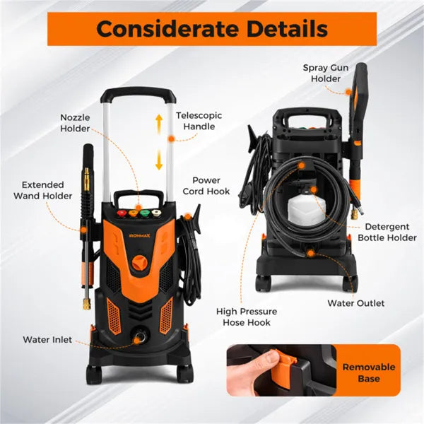 Orange Black 2300 PSI Lave-pression électrique avec 4 buses de connexion rapide et bouteille de savon