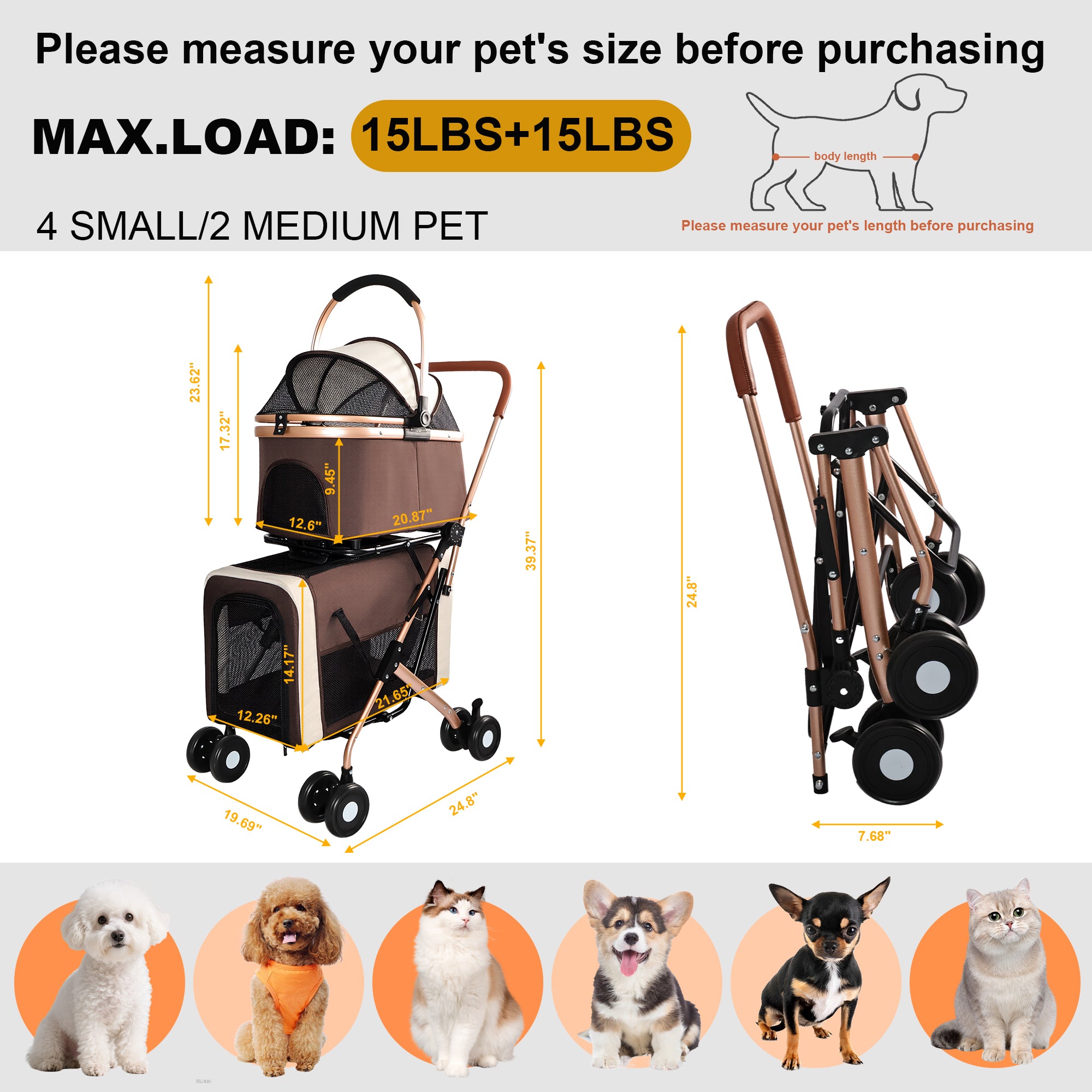 Poussette double pour chiens et chats