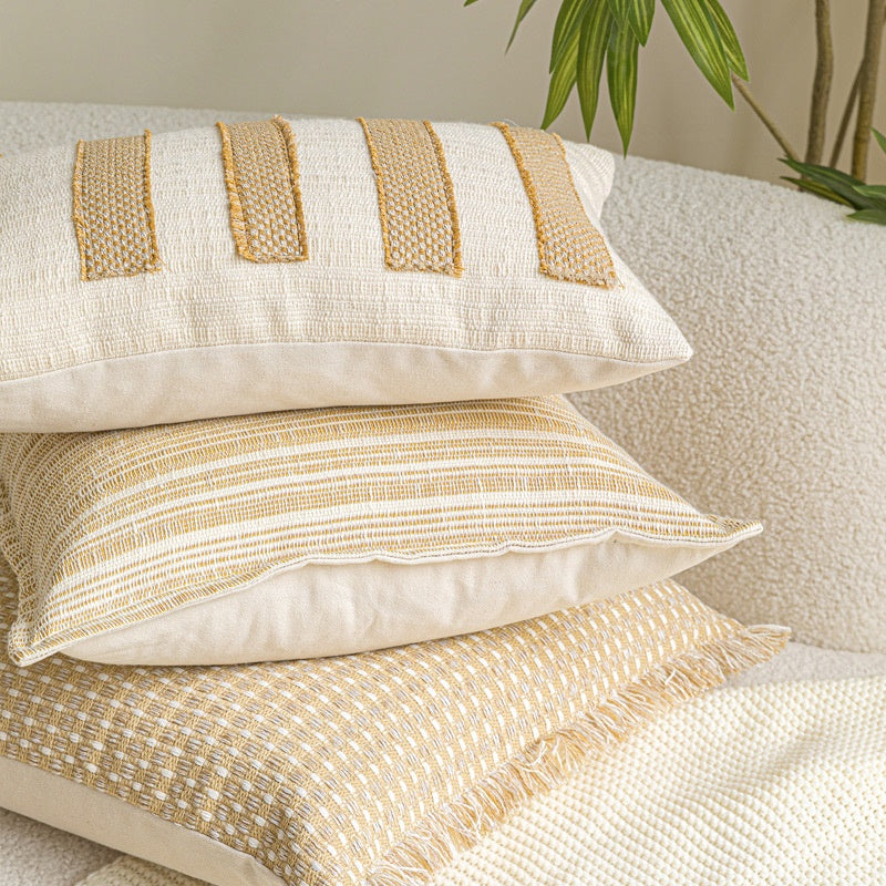 Linge de coton de style naturel Coussin de la taille légère et luxueuse en beige et jaune