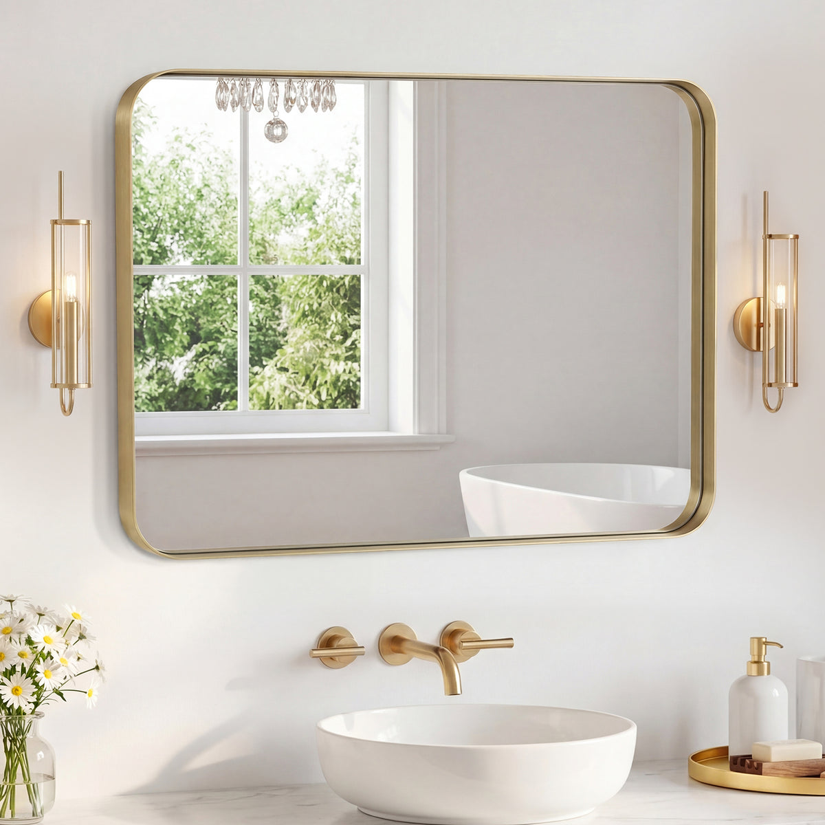 Miroir mural avec cadre en métal rectangulaire