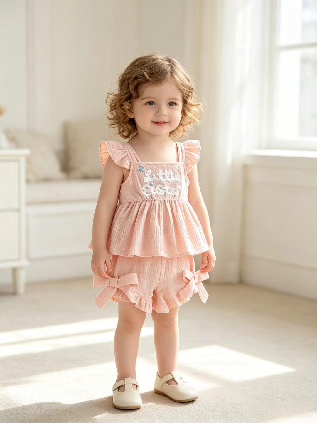 Filles Solid-Color Chic Outfit Top et shorts ensemble de deux pièces