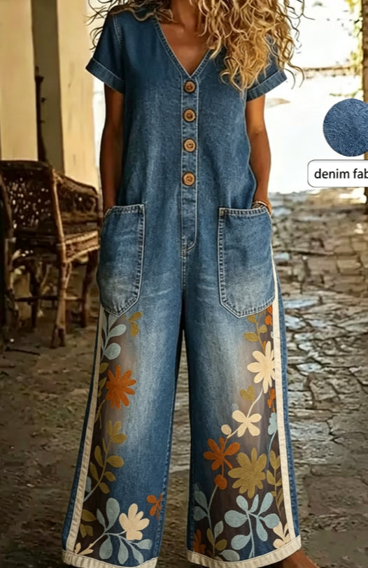 Buttoned Pockets Comfortable Short Sleeves One-piece Jumpsuit