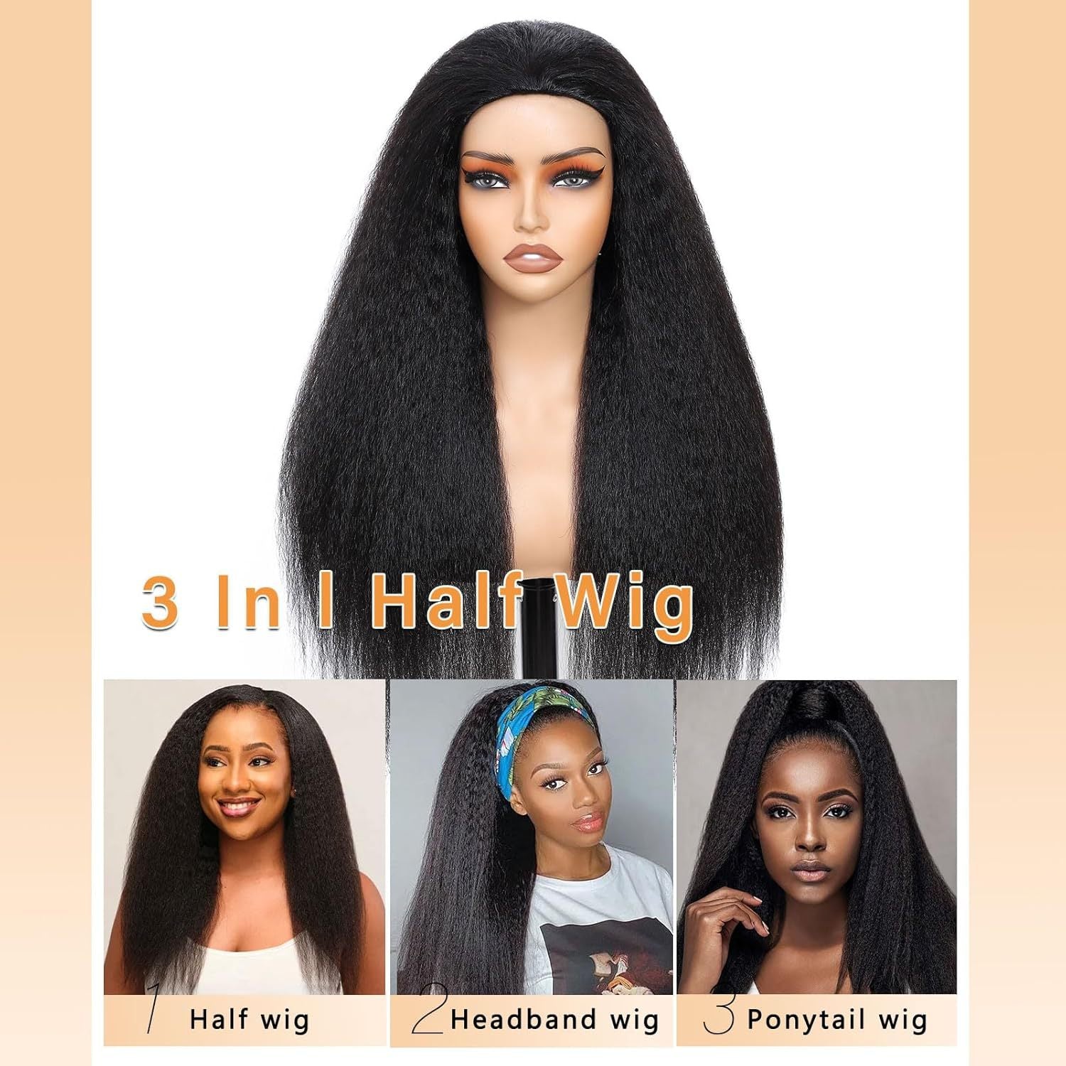 Femmes String-Style Middle-Part Perruque droite longue dans les cheveux synthétiques
