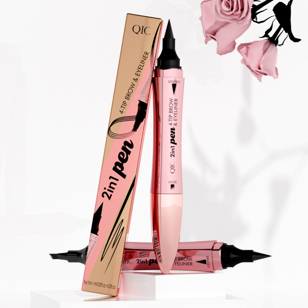 Double-tête 3D Micro-câble liquide à quatre fourches Crayon Eyeliner 2-en-un Double-purpo