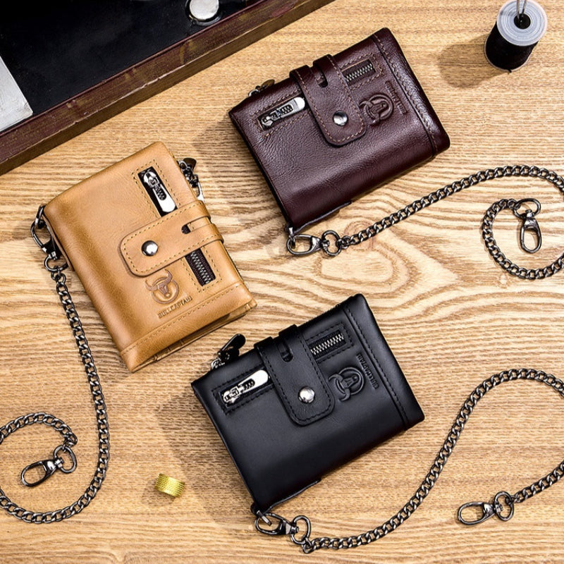 Portefeuille en cuir véritable Retro Compact Bifold Wallet avec double fermeture éclair parfait pour les pièces et