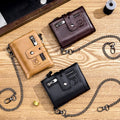 Portefeuille en cuir véritable Retro Compact Bifold Wallet avec double fermeture éclair parfait pour les pièces et