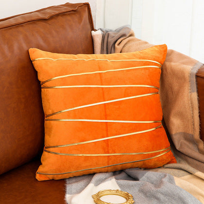 Couvercle d'oreiller de luxe en velours plaqué or Broderie Diagonale Couchage décoratif pour Sof