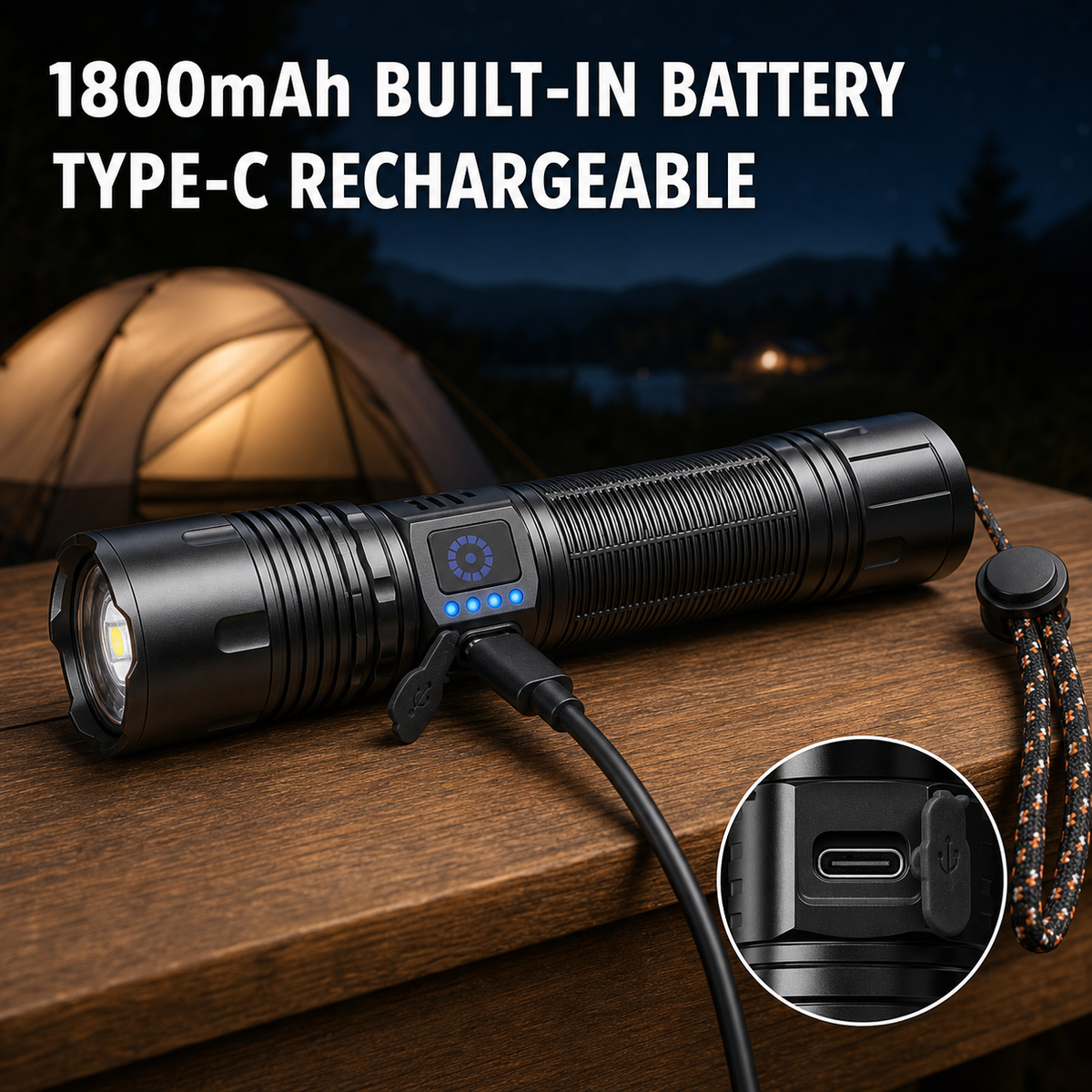 Laser blanc rechargeable Zoomable Type C lampe de poche LED 5440 800LM Pour le camping Outdoor Eme