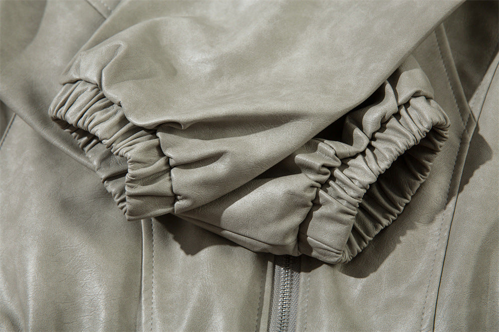 Lettre brodée pour hommes Veste en cuir souple