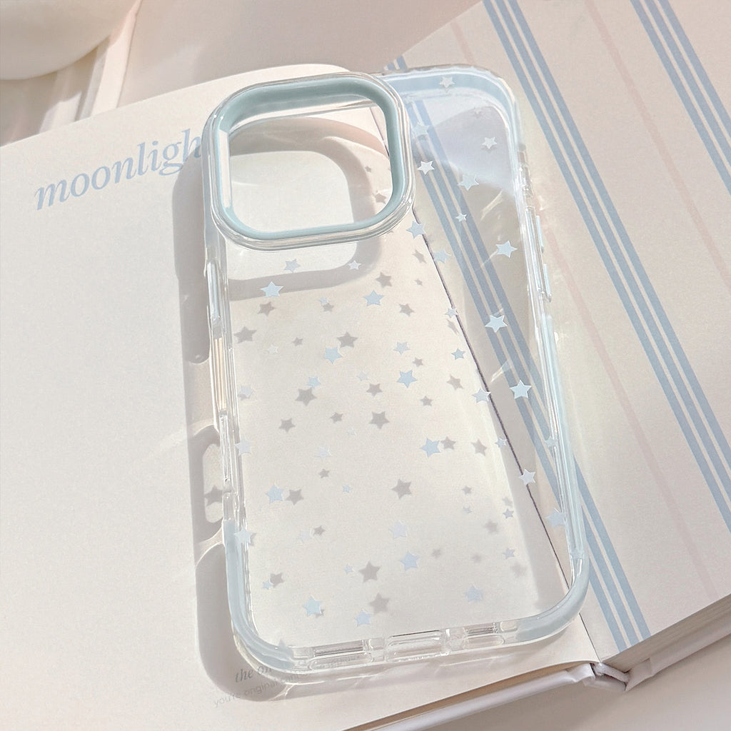 Ins Style Blue Stars Cas de téléphone résistant à la goutte transparent