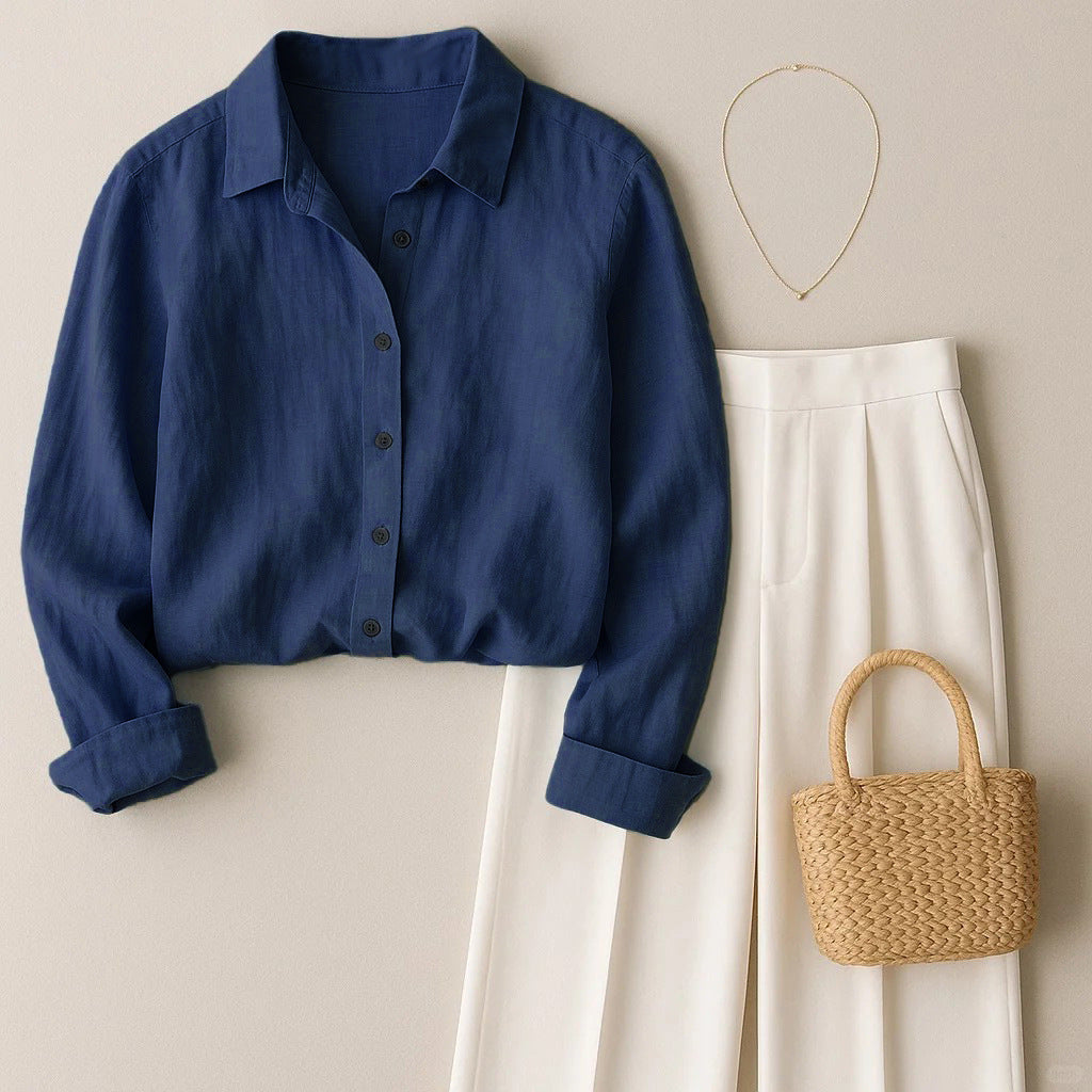 Chemise décontractée en couleur unie de style français