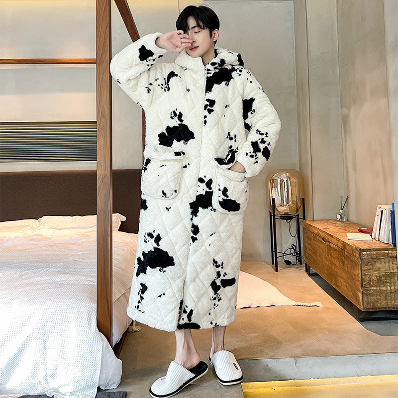 Pyjama de vache matelassé d'hiver pour hommes Épaisseur Corail Fleece Peignoir Vêtements de maison Chemise