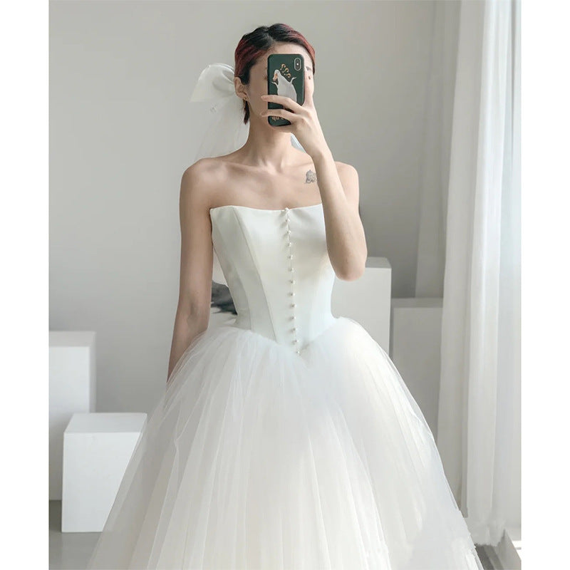 Robe de mariée légère à l'extérieur de style français Midi Longueur