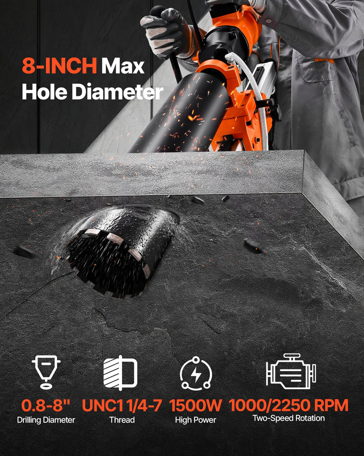 Diamant Core Perceuse machine à main et support béton Core Perceuse Rig 8 In