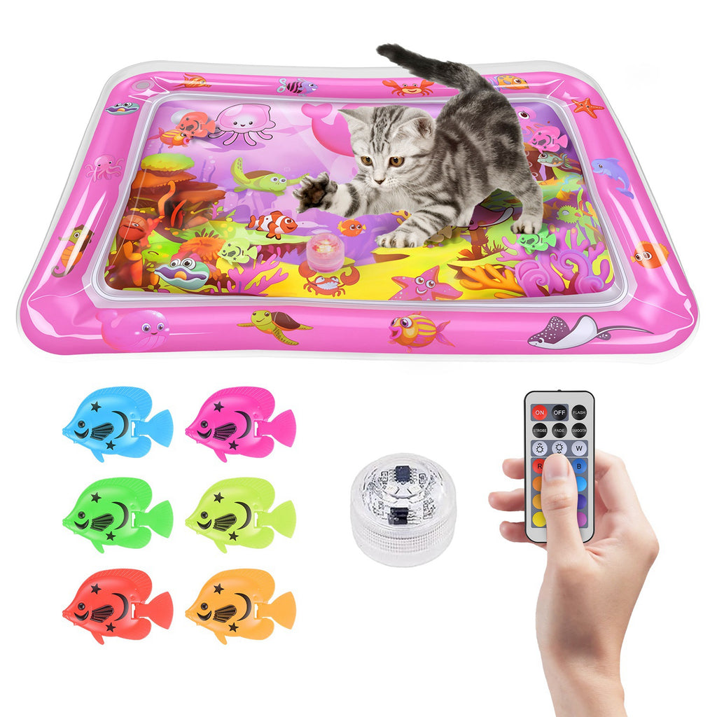 Mat d'eau chat interactif de jeu sensoriel avec des jouets flottants de poisson LED couleur changeant ligh