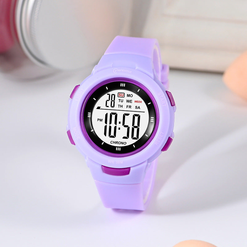 Fashion épingle boucle lumineuse imperméable PU strap Student Montre électronique