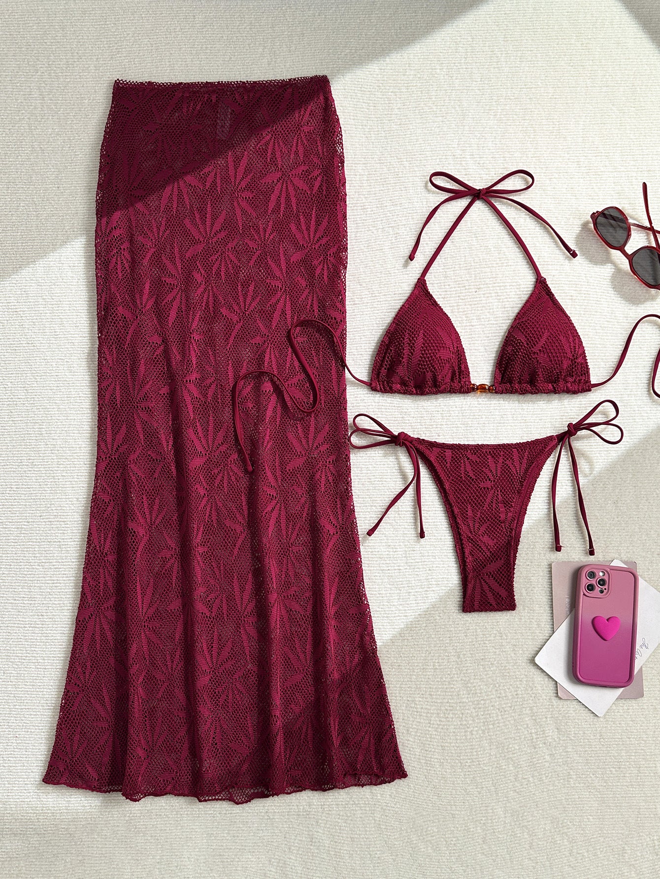 Sexy Solid-Color Femmes Robe Longue Bikini Set