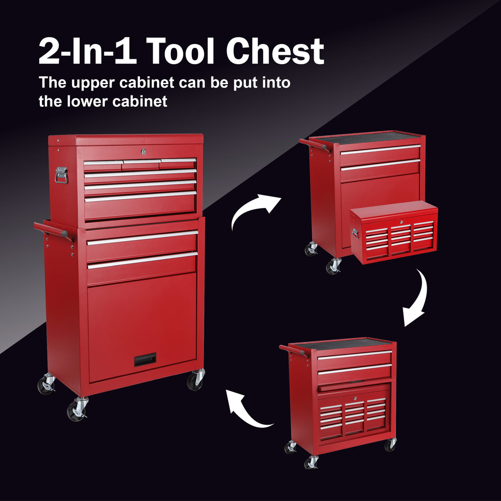 Boîte de rangement à outils à 8 tiroirs avec boîte à outils amovible 2 en 1