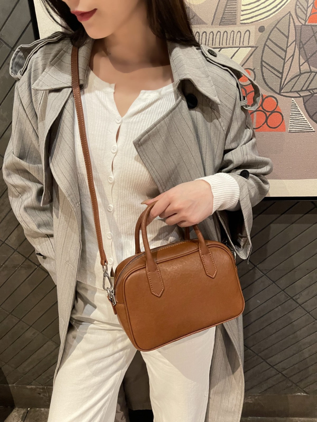Top-grain leather bowling bag
