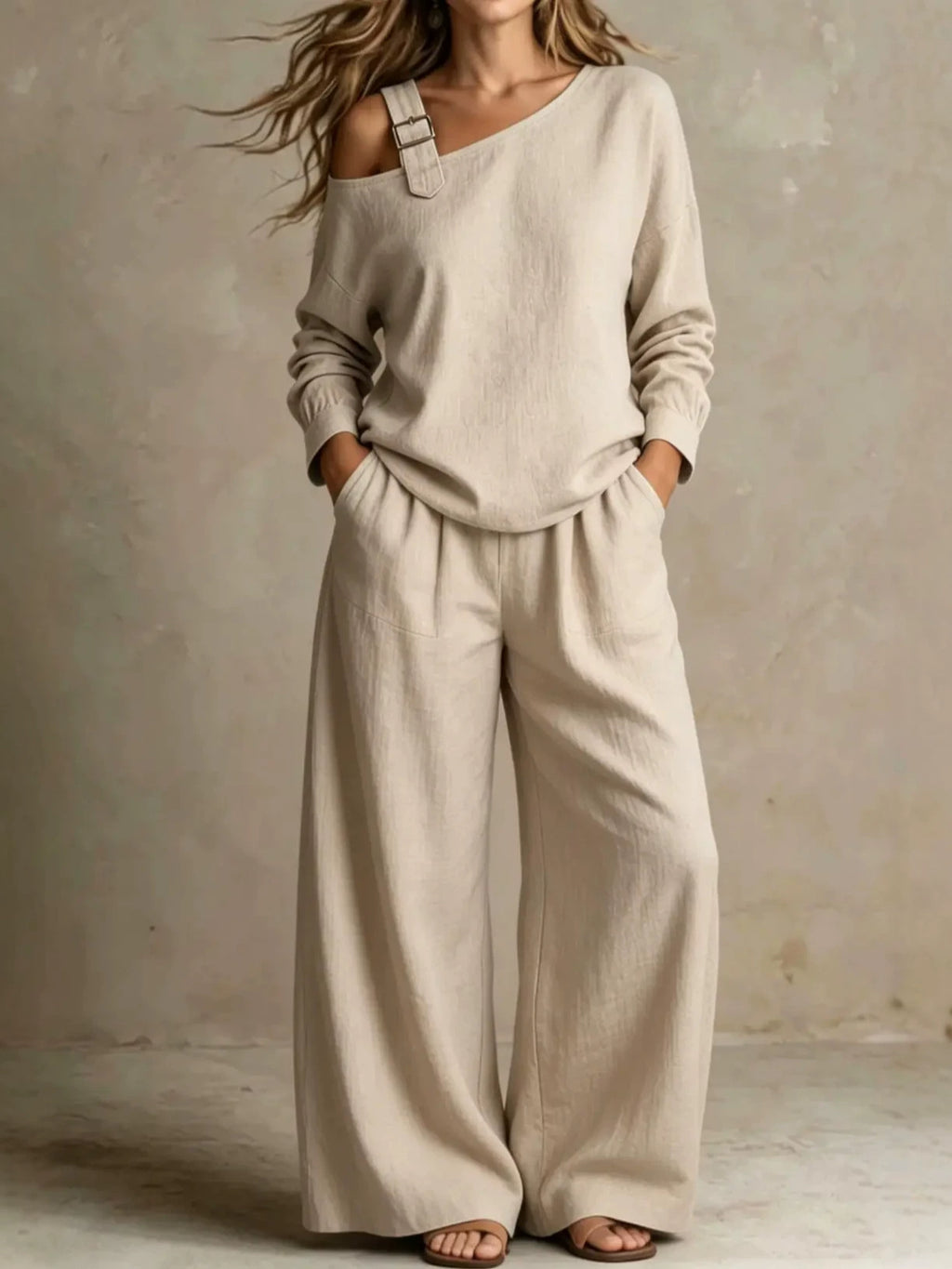 Amazon Independent Site Hot-Selling Femmes Casual Loose Mode One-Sholder Lin Blend