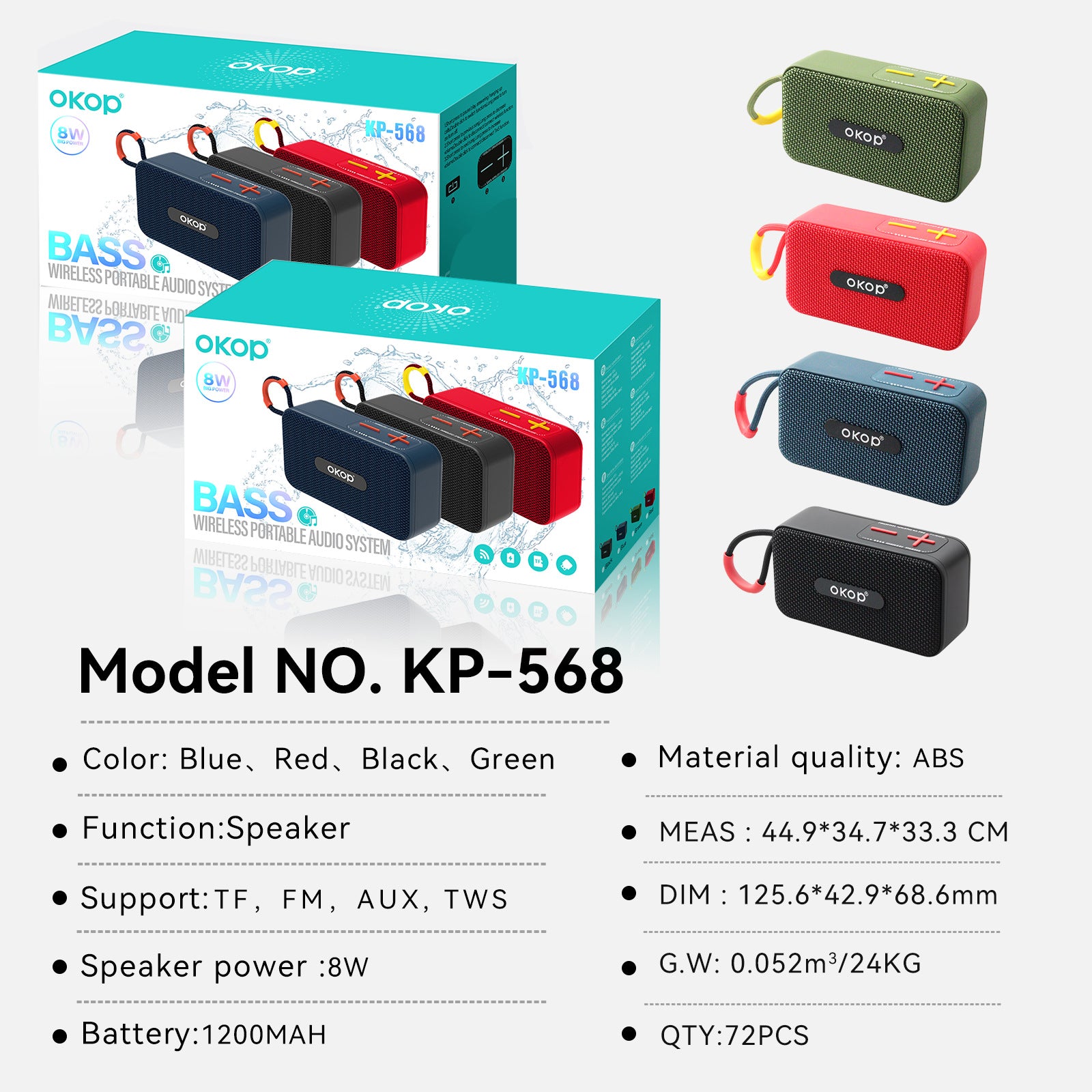 KP-568 Mini haut-parleur Bluetooth carré sans fil portable avec poignée Ca