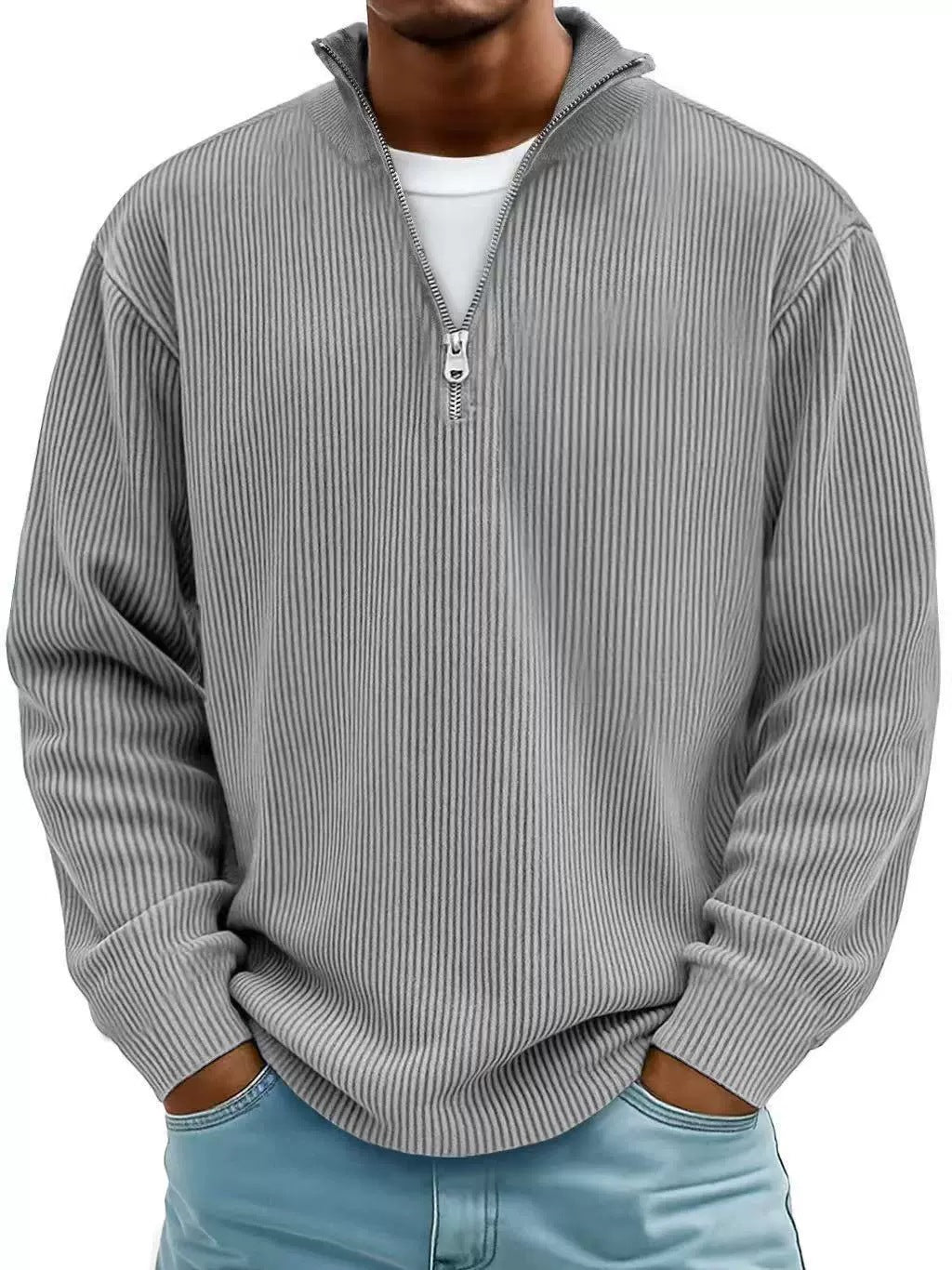 Amazon Arrivée Automne Hommes Casual Top Stand Collared Corduroy Longue Manches Hommes Polo Shir