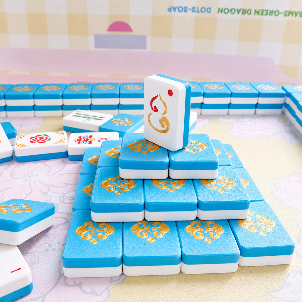 160PCS Floating Mahjong Tile Set Blue Classic Style avec 3 dés
