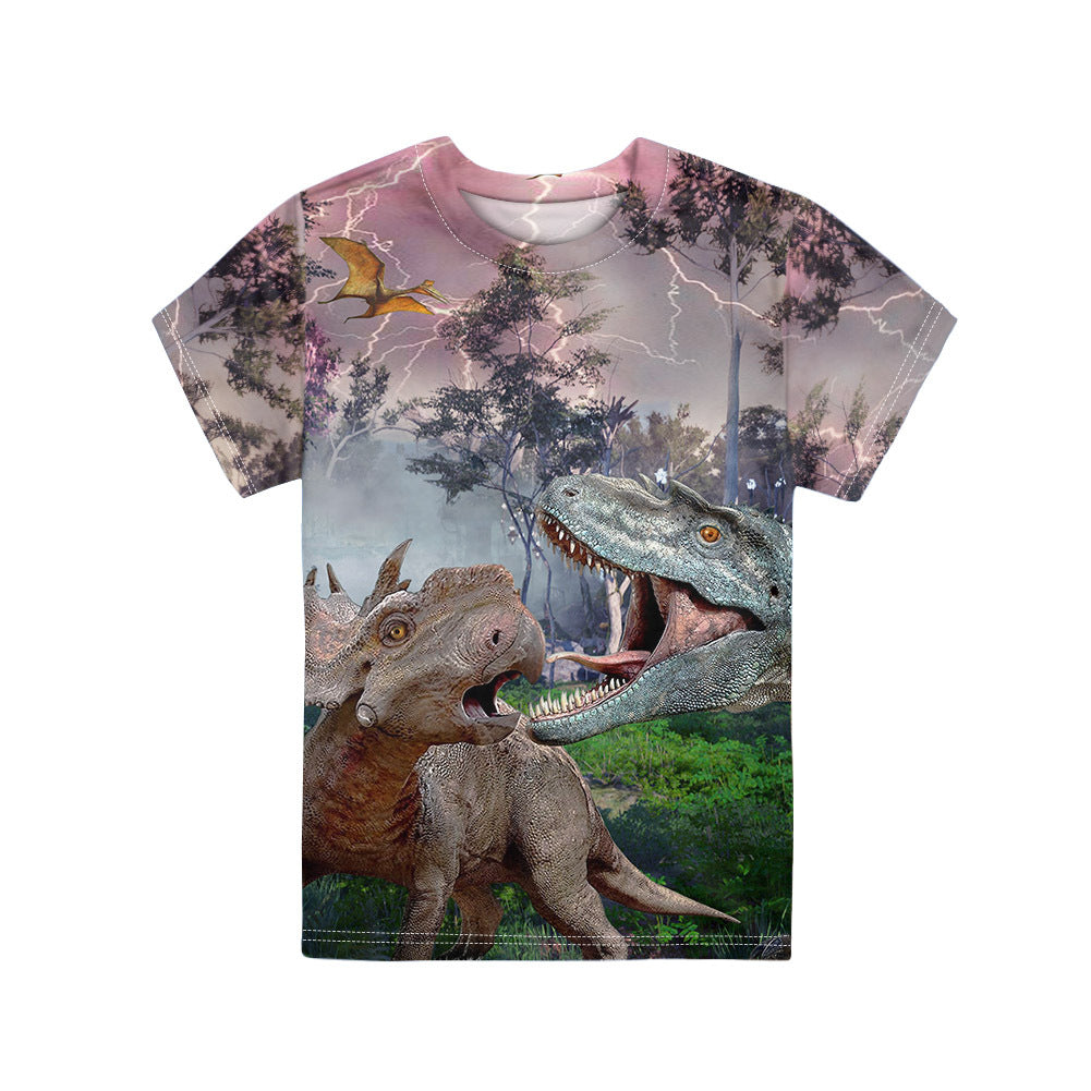 T-shirt dinosaure d'été imprimé complet pour garçon