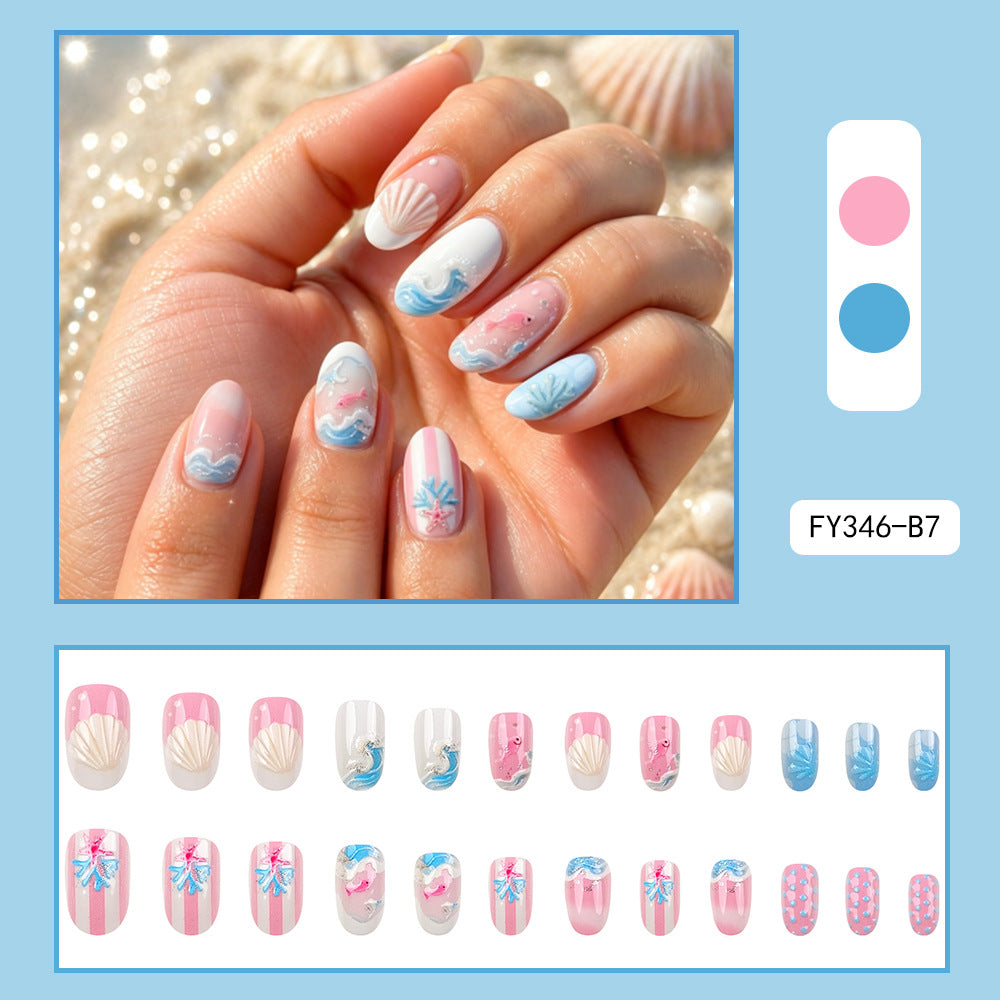 24 pièces de Stickers Nail Acrylique Français à ondes de pression ovales courtes ressemblant à un petit F