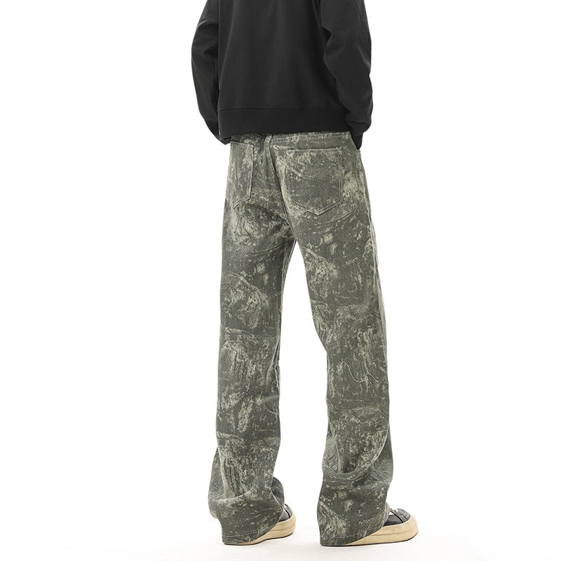 Retro Tie-Dye Camouflage Pantalons en Denim pour hommes