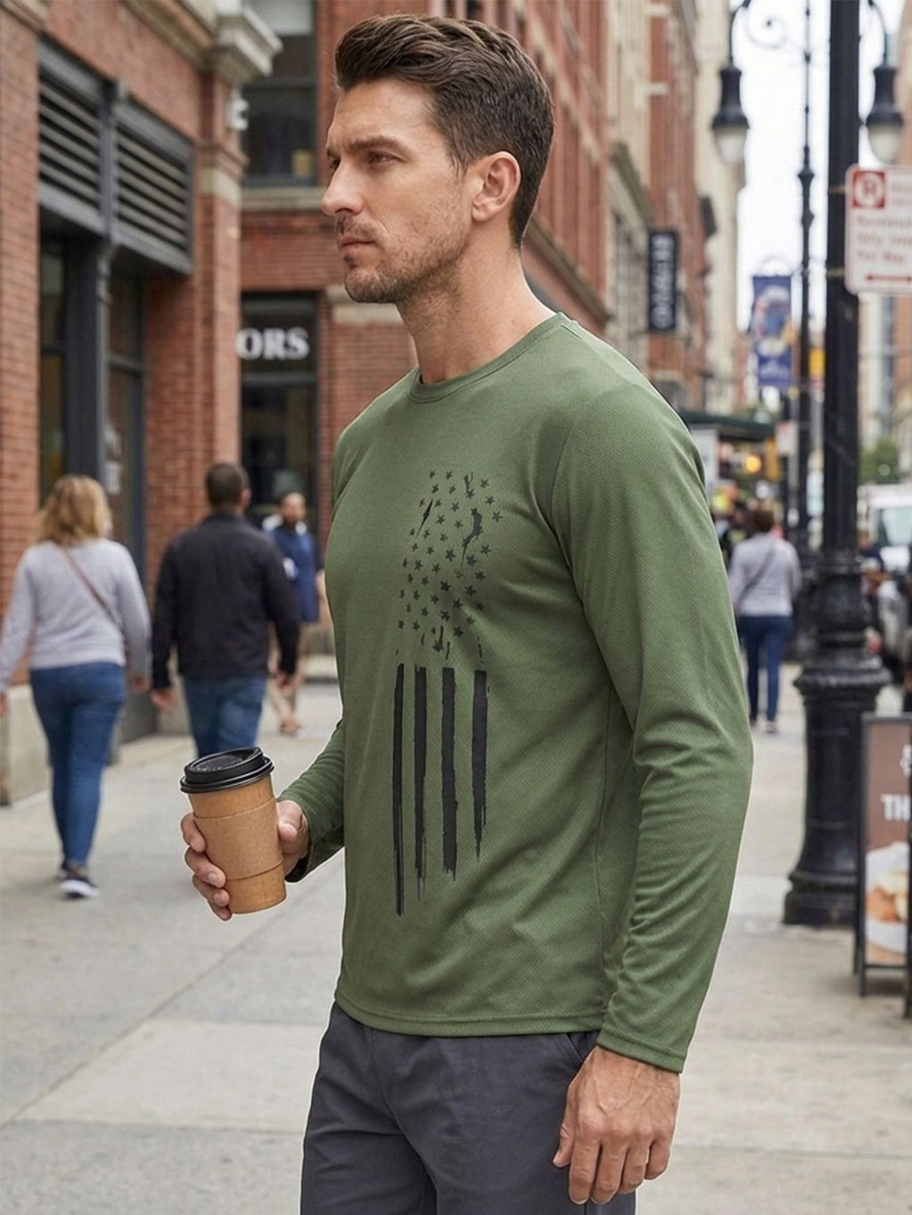 Hommes Outdoor Casual Sportif Col d'équipage Manches longues