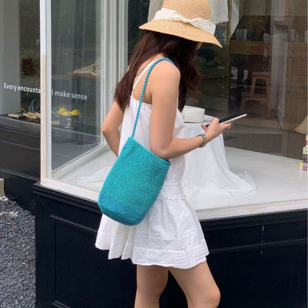 Sac en seau rouge fait à la main de style coréen pour femmes