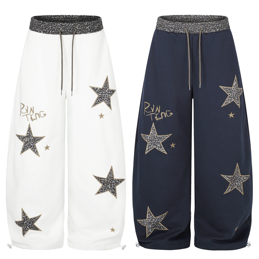 Retro Leopard Imprimer Star Patch Broded Sweatpants Pour les femmes