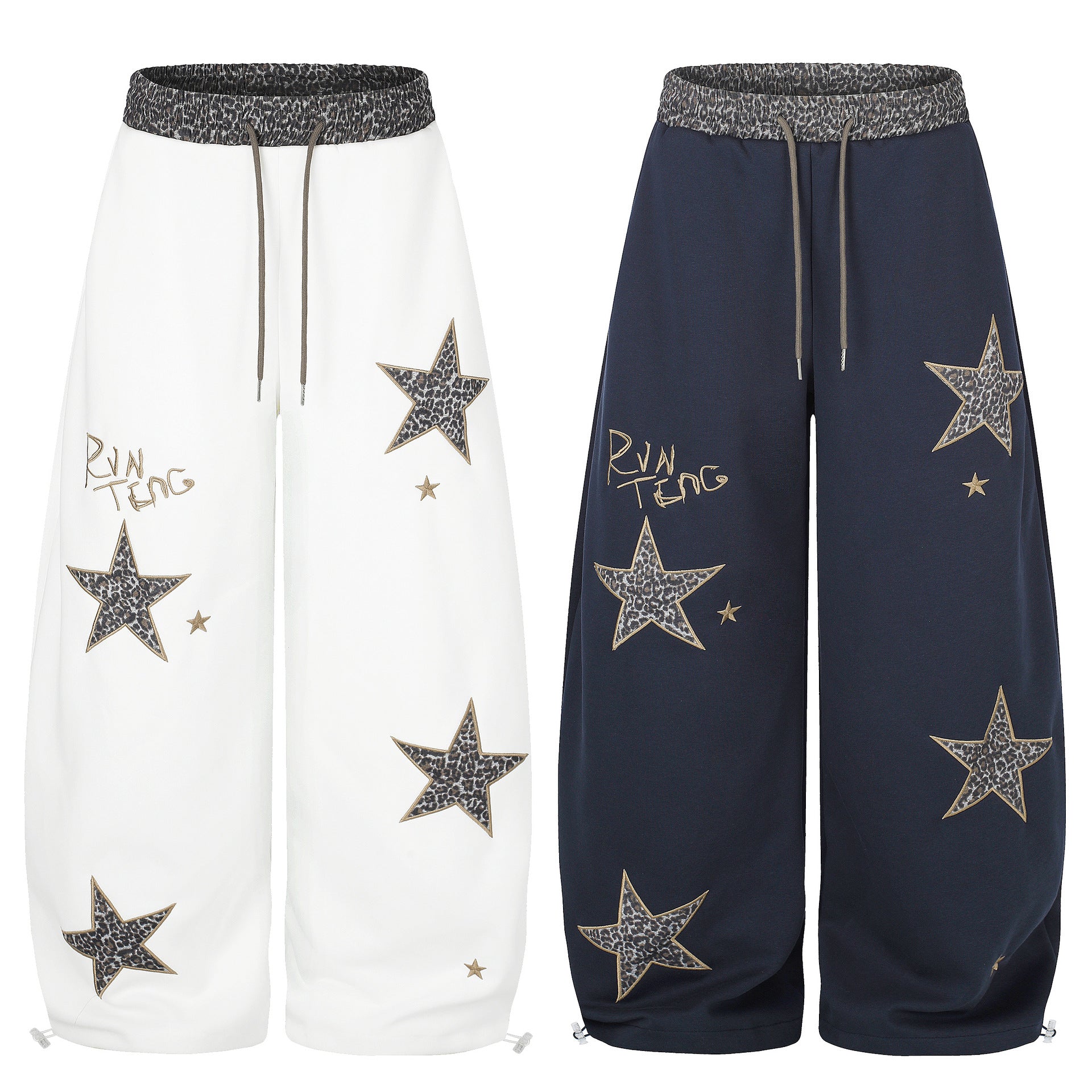 Retro Leopard Imprimer Star Patch Broded Sweatpants Pour les femmes