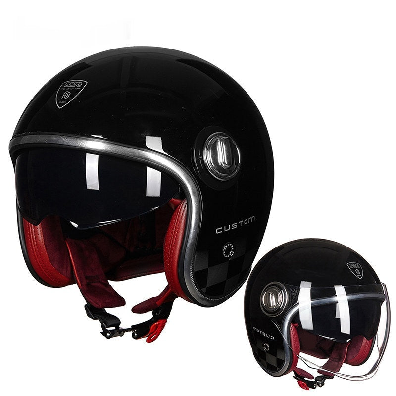 BEON Double Lens Moto Casque Hommes et Femmes Quatre Saisons Demi Casque Couvert Elec