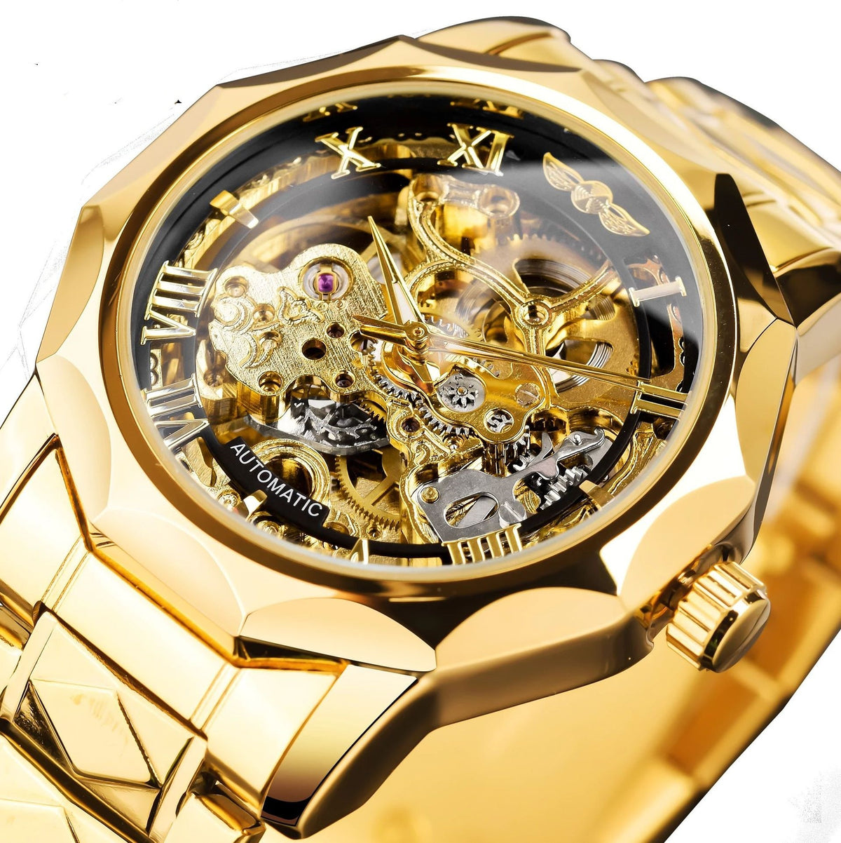 Rétro montre mécanique de luxe lumineuse pour homme