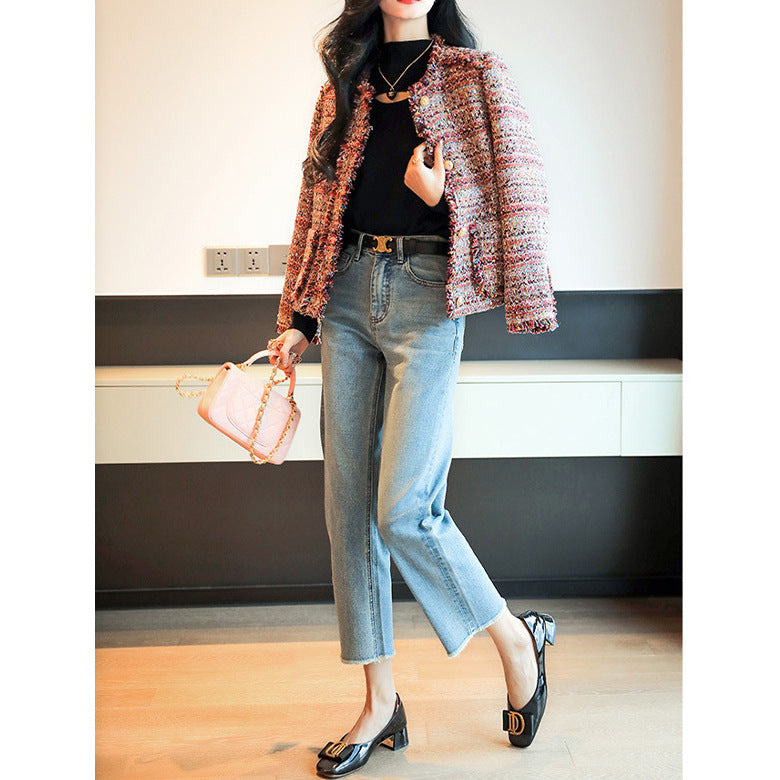 Veste d'automne Tweed Chic avec des gobelets délicats pour les femmes