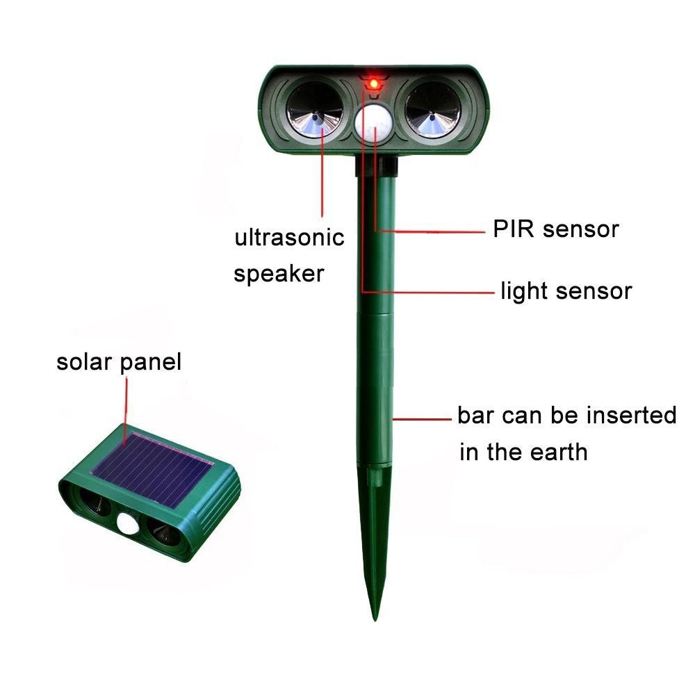 1x Ultrasonic Solar Cat Dog Reperlent Fox Pest Scarer Repeller Garden