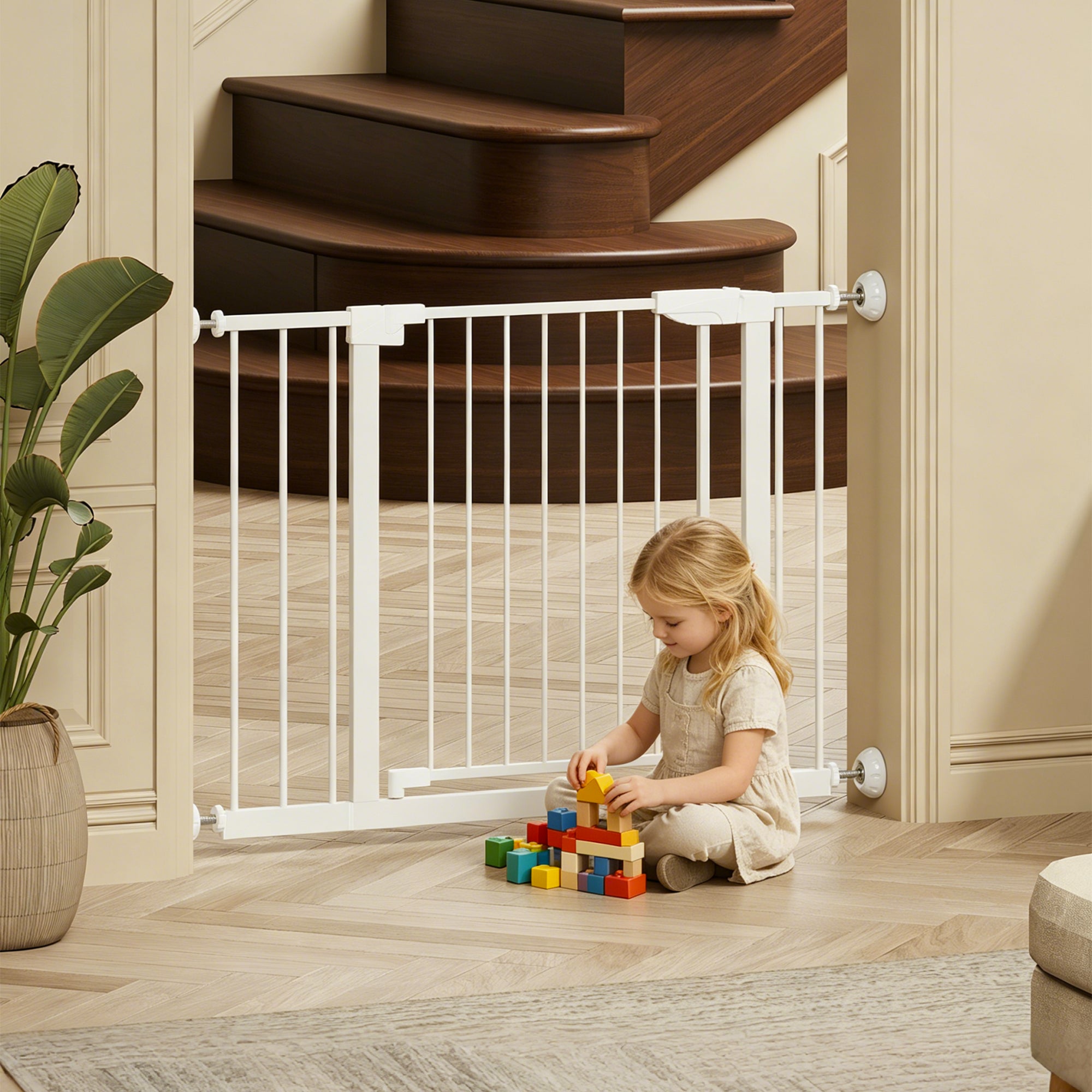 29,5-45,3" Wide Baby Gate avec protecteur mural pour escaliers