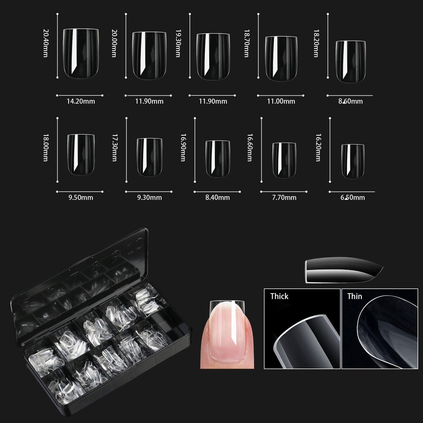 Conseils transparents d'ongle de ongles Formes d'ongle pour la manucure sans couture Faux ongles en boîte