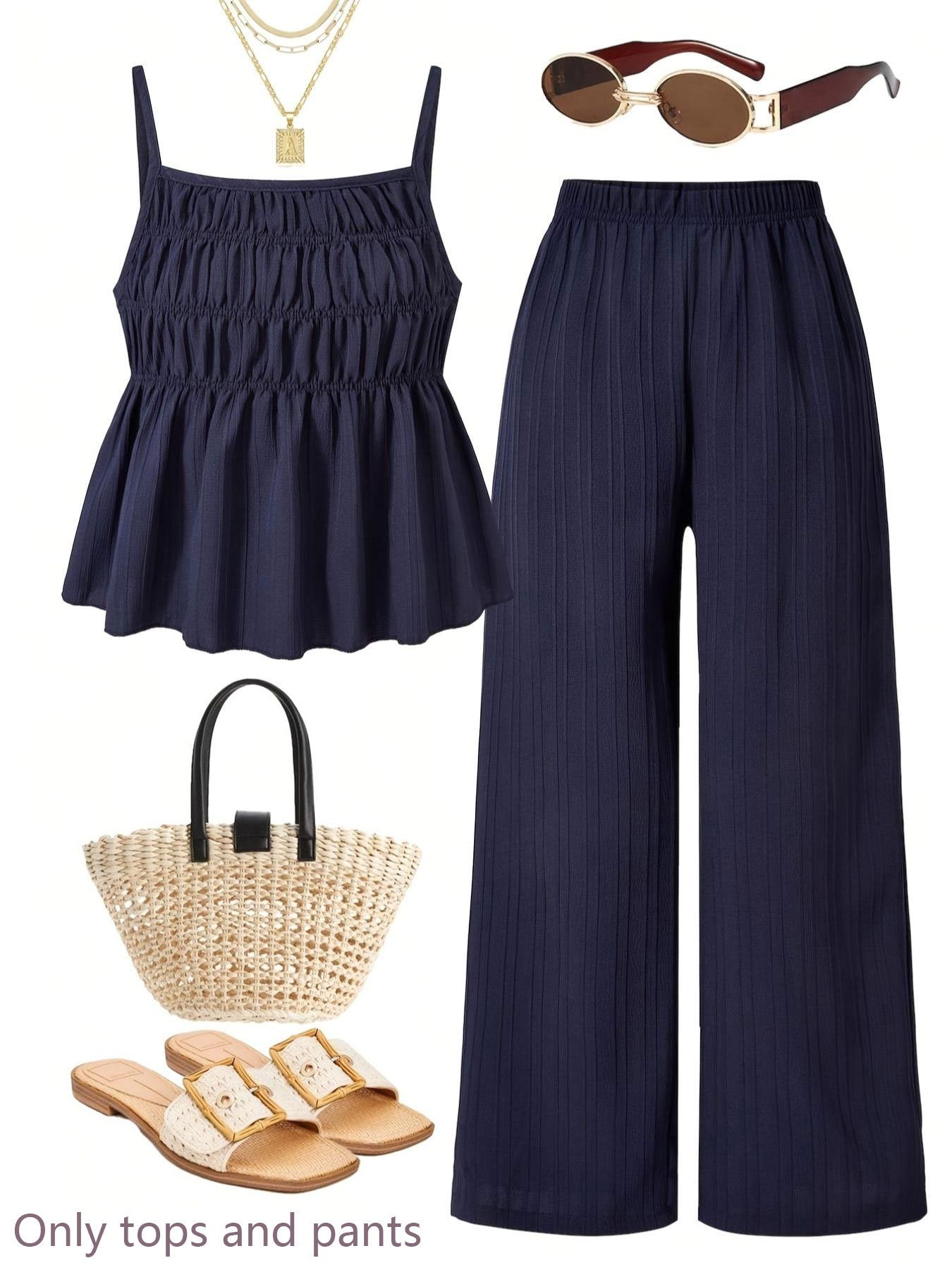 Ensemble de camisole et pantalons à large jambe à texture rusée