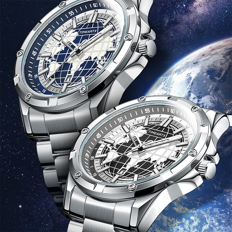 Luminous water-resistant terrestrial quartz watch