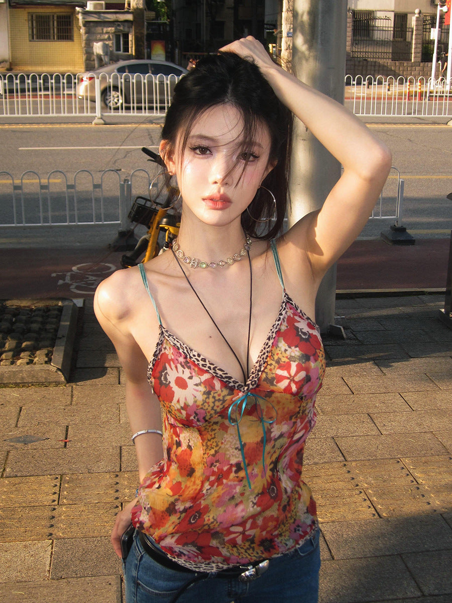 Flattering Figure Slimming Sexy Floral-print Camisole sans manches