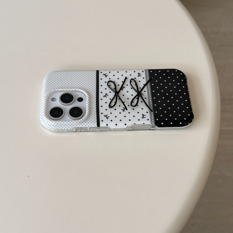 Noir et blanc Polka Dot pointant Stereo Bow cas téléphone