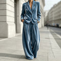 AutumnWinter Notch-Neck Blazer And Wide-Leg Pants Office-Chic Banquet-Ready Ensemble