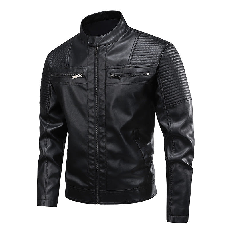 Hommes Stand-Up Collar Veste en cuir Slim-Fit En Cuir Biker Manteau pour hommes