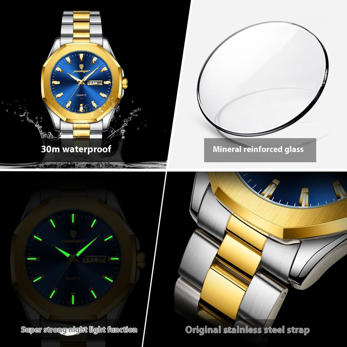 Montre Quartz en acier pour hommes