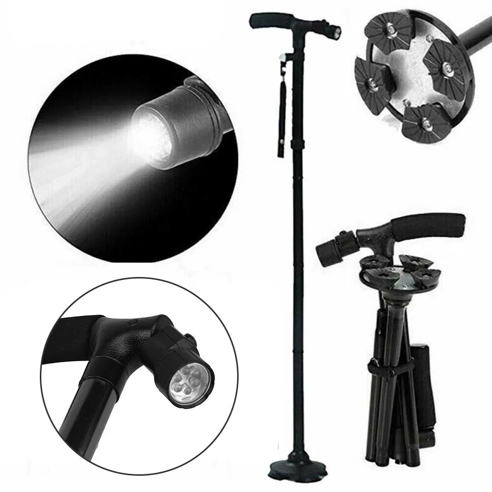 Bâton de marche LED Sécurité de la canne Tous les terrains pivotant Base pliant Cane Voyage