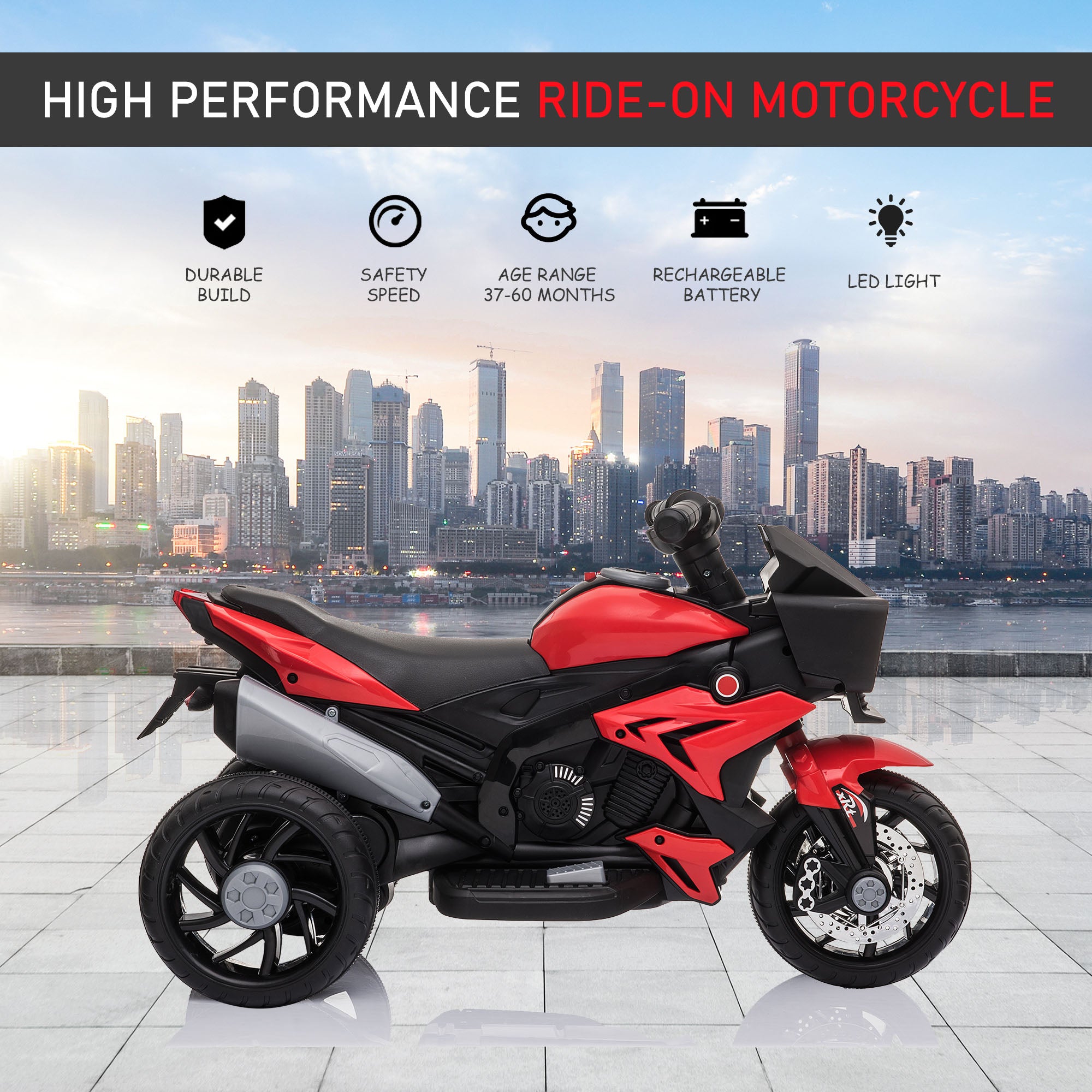 Jouet de moto électrique rouge 6V pour enfants avec phares en corne de musique