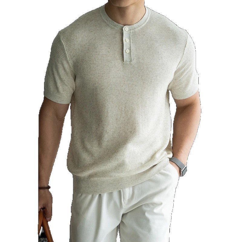 Top en tricot à manches courtes pour hommes avec une demi-plaquette